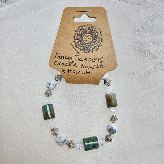 Fancy Jasper, Crackle Quartz & Hematite Crystal Bracelet