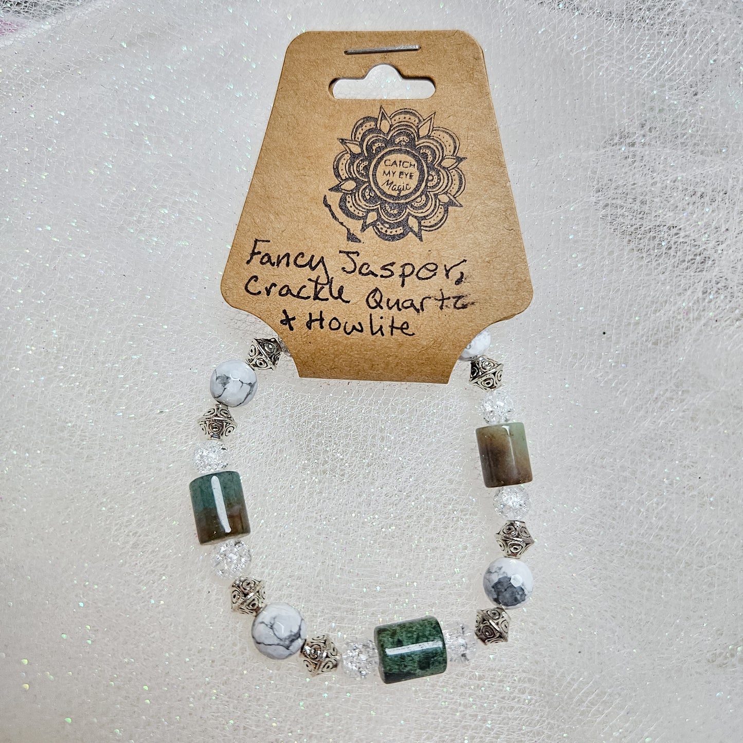 Fancy Jasper, Crackle Quartz & Hematite Crystal Bracelet