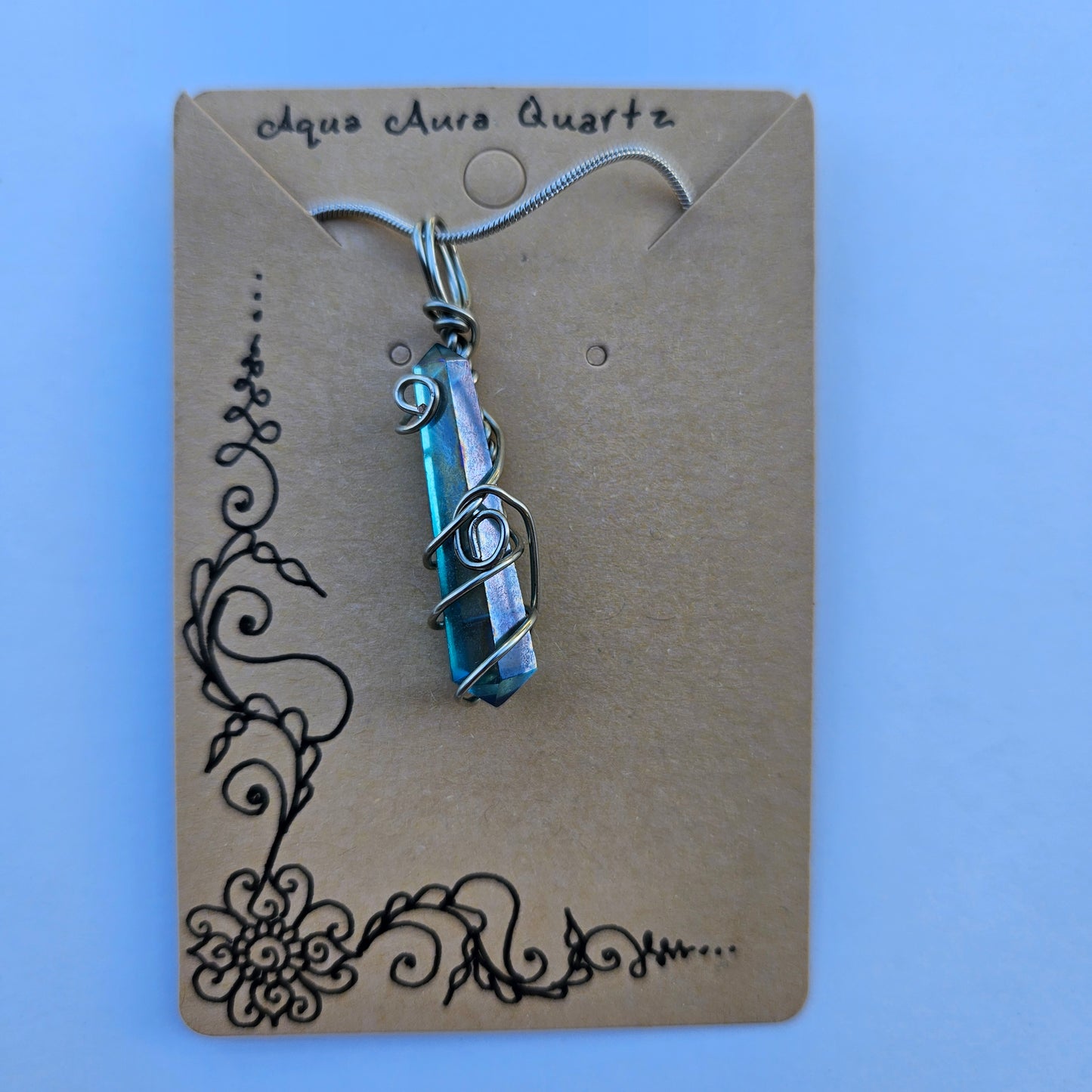 Aqua Aura Quartz Handwrapped Necklace