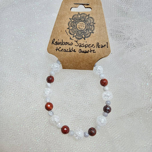 Rainbow Jasper, Pearl & Crackle Quartz Crystal Bracelet