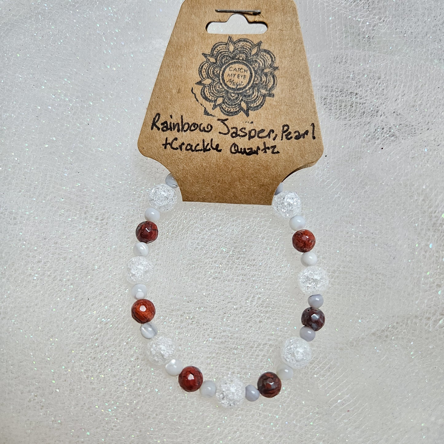 Rainbow Jasper, Pearl & Crackle Quartz Crystal Bracelet