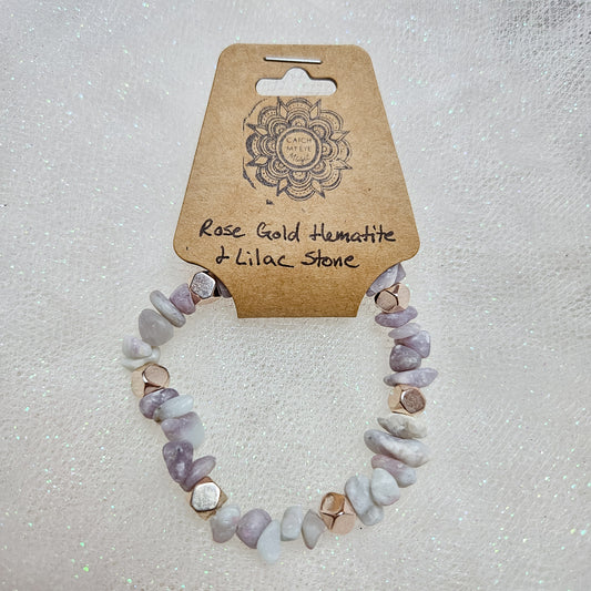 Rose Gold Hematite & Lilac Stone Crystal Bracelet