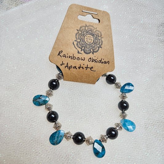 Rainbow Obsidian & Apatite Crystal Bracelet