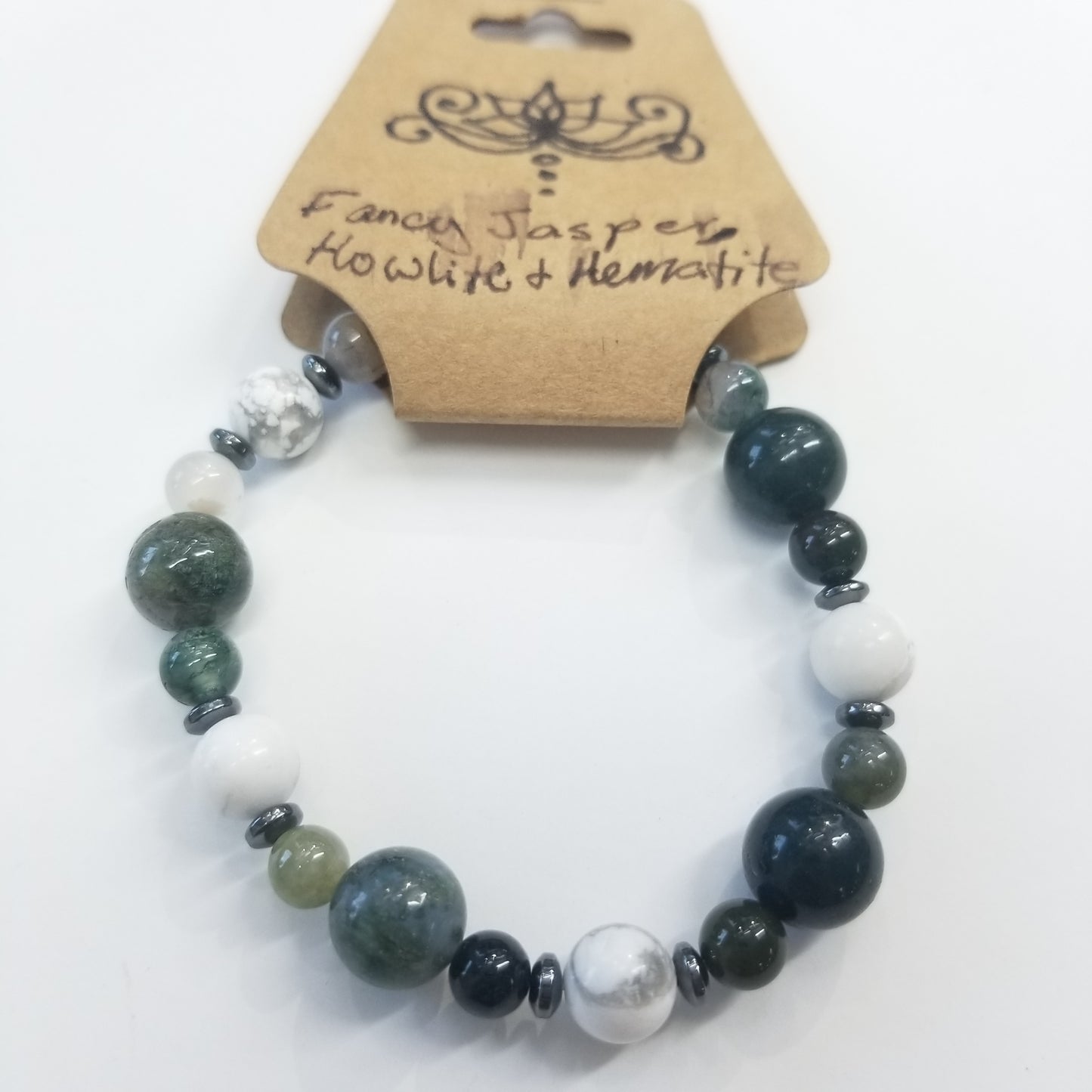 Fancy Jasper, Howlite & Hematite Crystal Bracelet