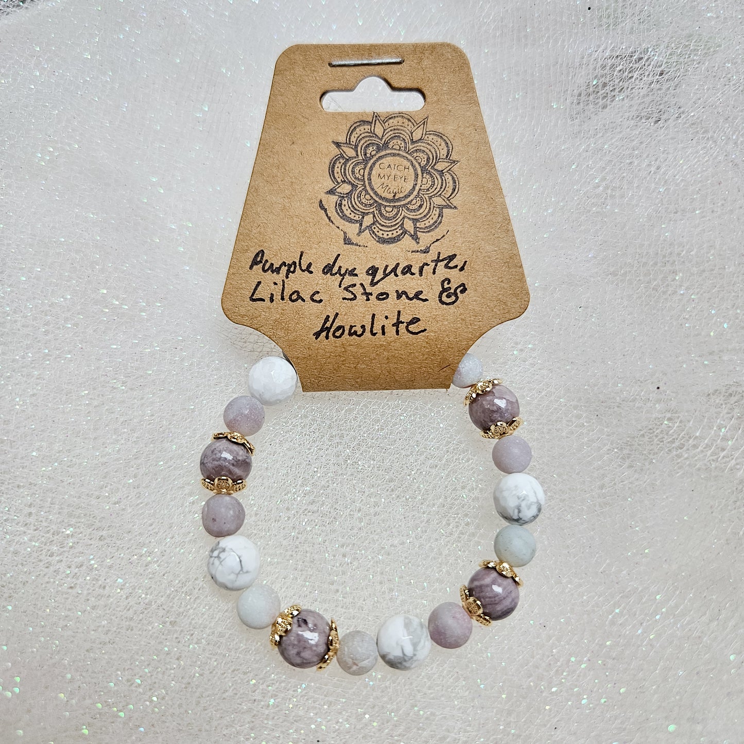 Purple Dye Quartz, Lilac Stone & Howlite Crystal Bracelet