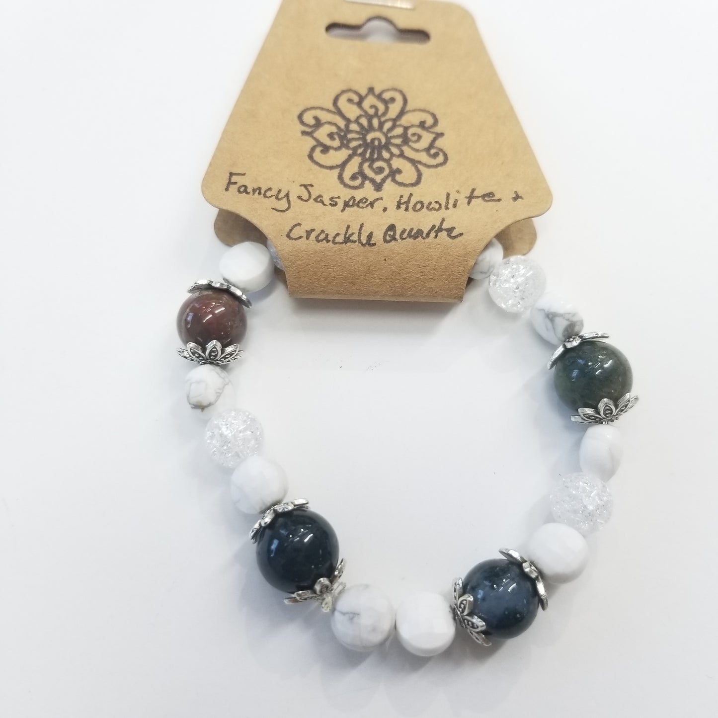Fancy Jasper, Howlite & Crackle Quartz Crystal Bracelet