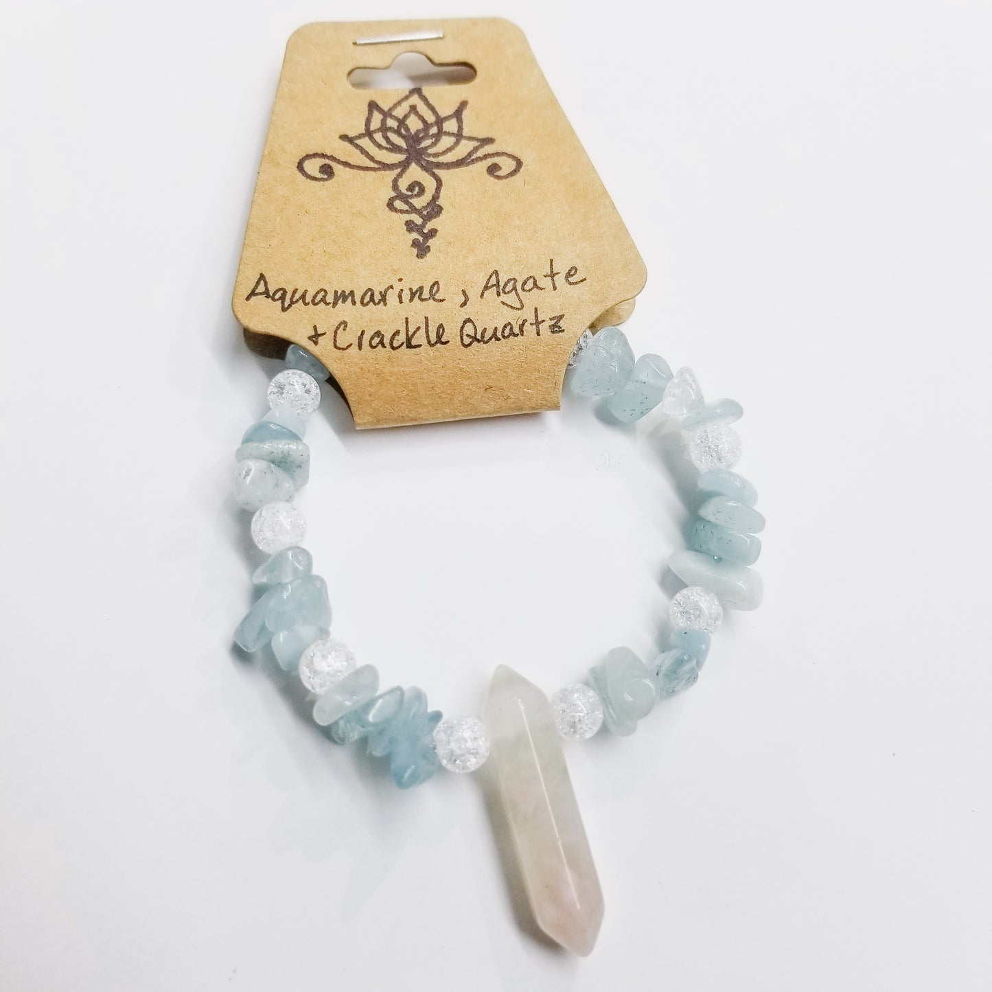 Aquamarine, Crackle Quartz & Agate Crystal Bracelet