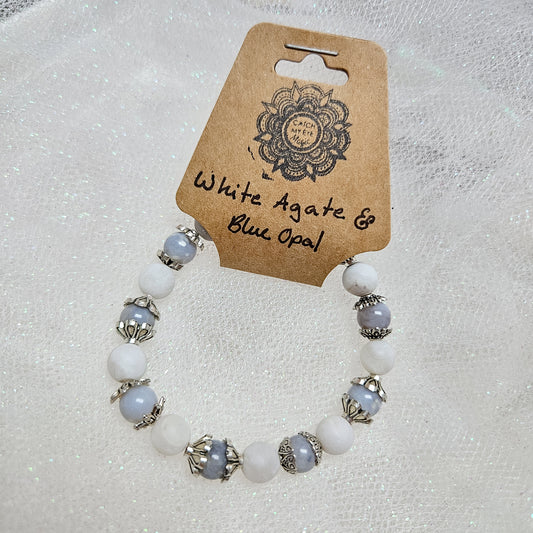 White Agate & Blue Opal Crystal Bracelet