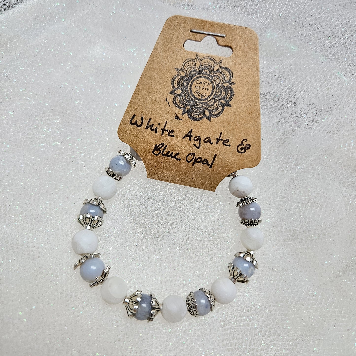 White Agate & Blue Opal Crystal Bracelet