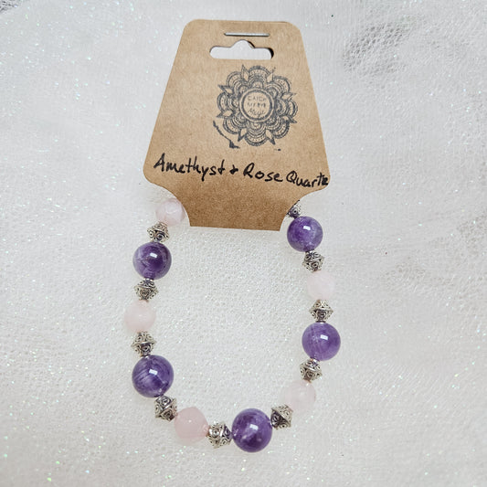 Amethyst & Rose Quartz Crystal Bracelet