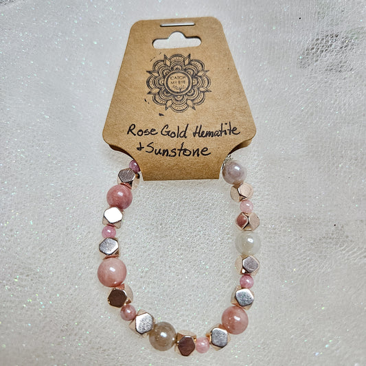 Rose Gold Hematite & Sunstone Crystal Bracelet