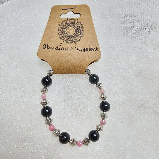 Obsidian & Sunstone Crystal Bracelet