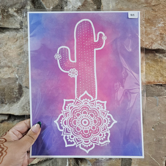 Pink & Purple Cactus Mandala Desert Art Print | 8.5x11 Poster