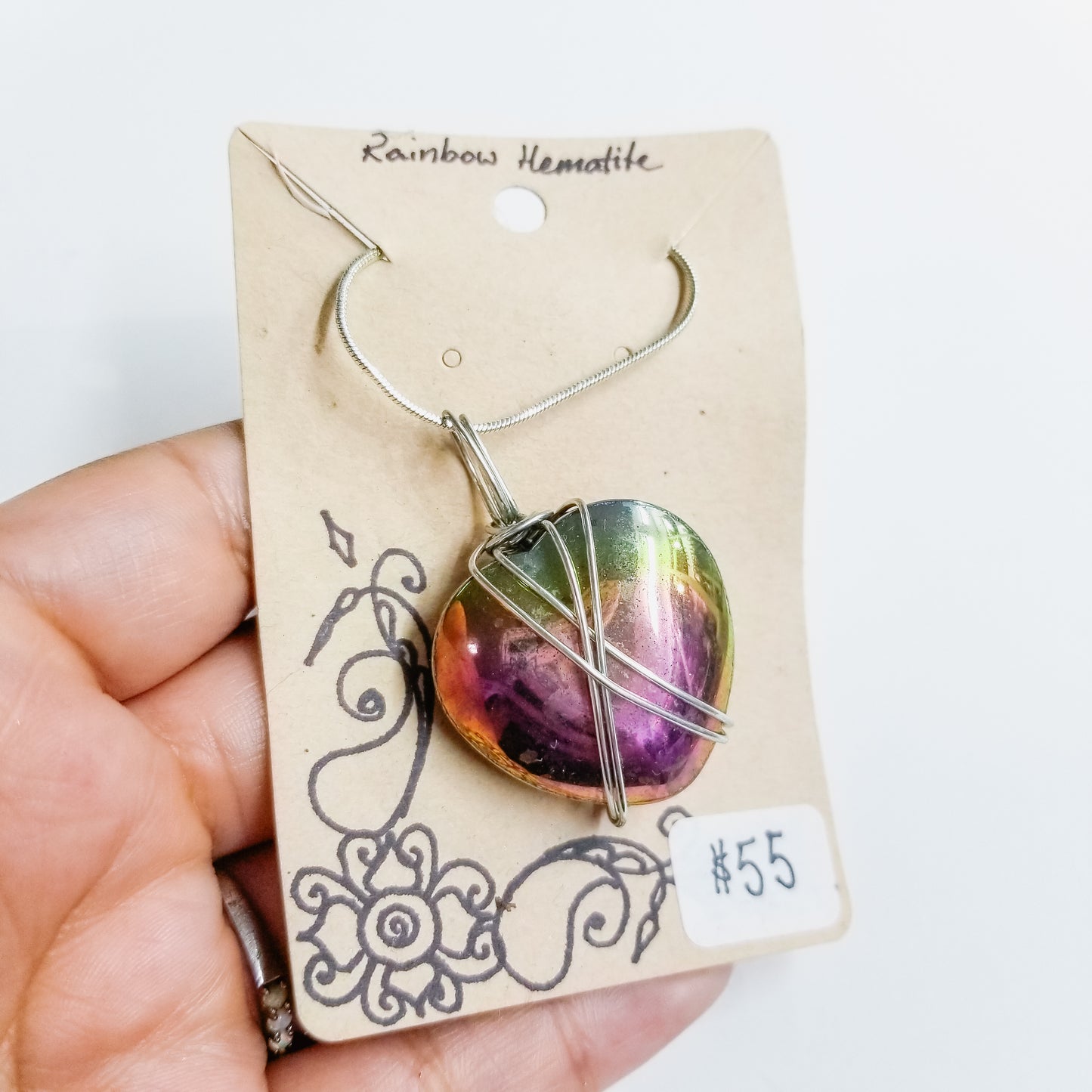 Rainbow Hematite Heart Handwrapped Necklace