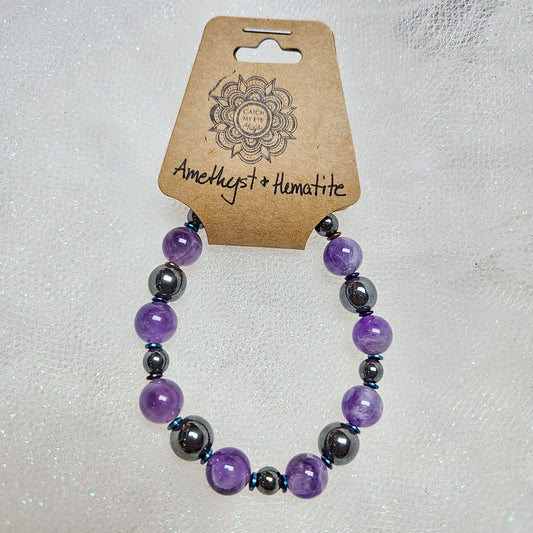 Amethyst & Hematite Crystal Bracelet