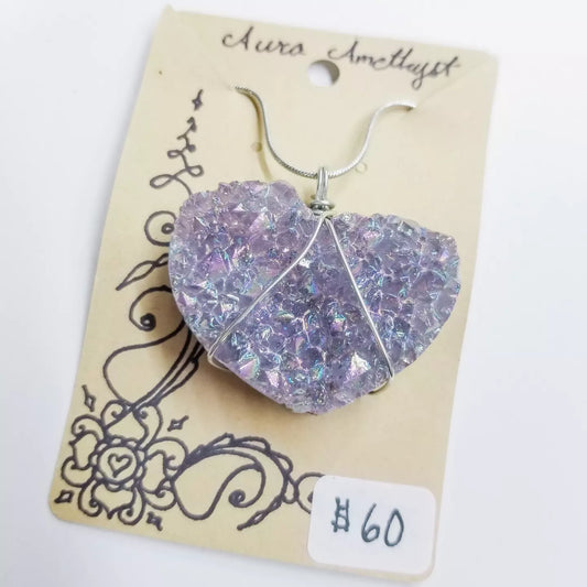 Aura Anethyst Heart Handwrapped Necklace