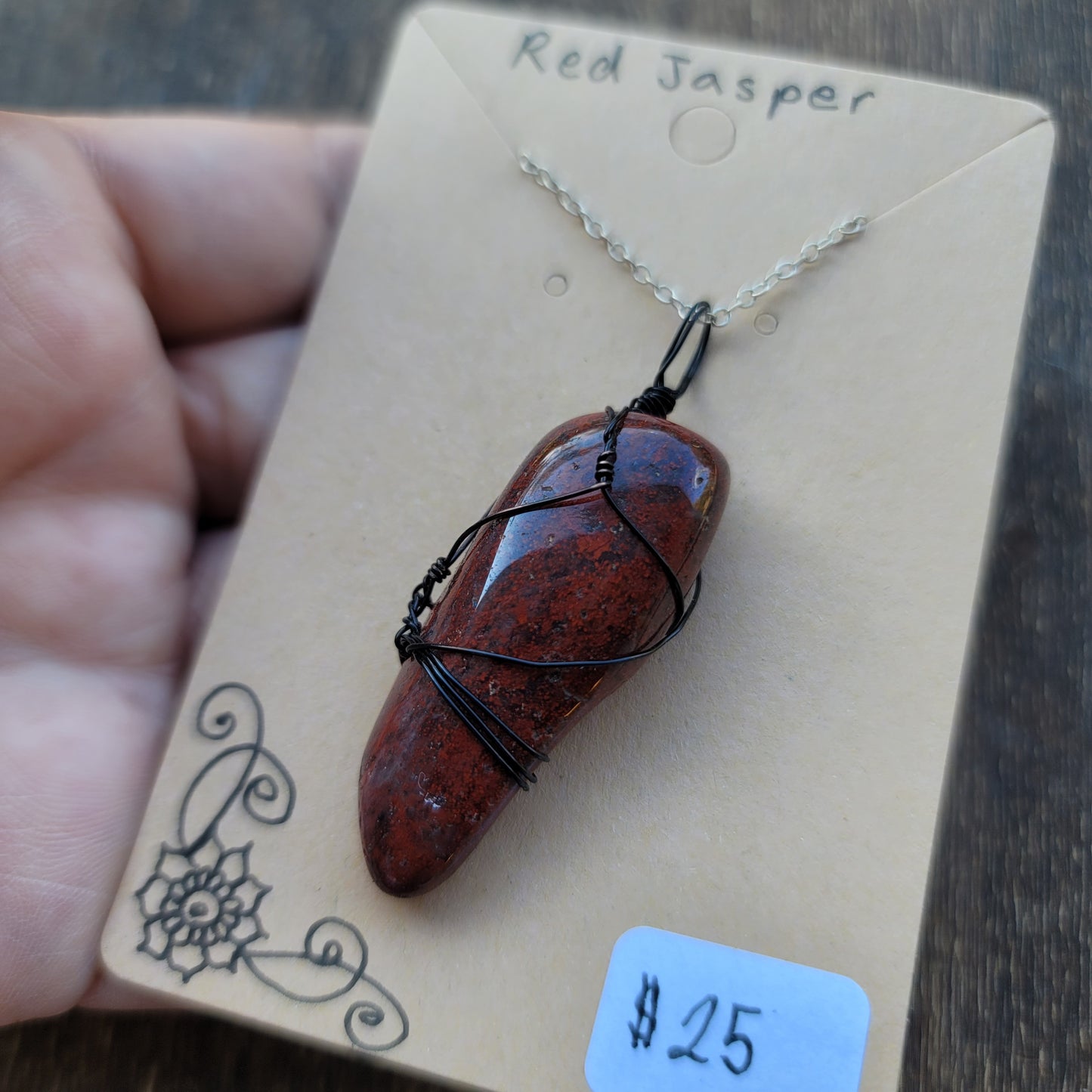 Red Jasper Crystal Necklace | Root Chakra| Grounding & Strength Intention | Hand Wrapped and Reiki Blessed Jewelry