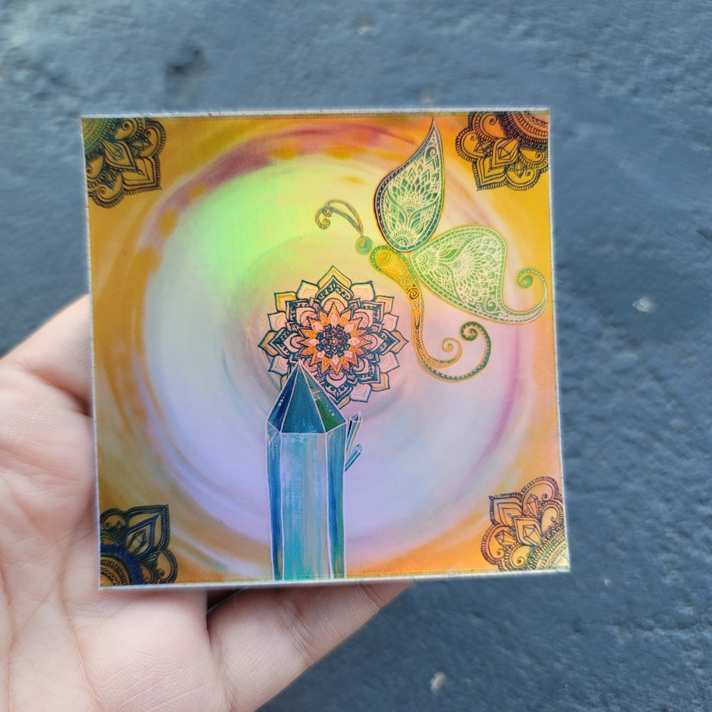 Butterfly Atlantis 3” Sticker | Waterproofs Holographic Sticker | Mandala Print