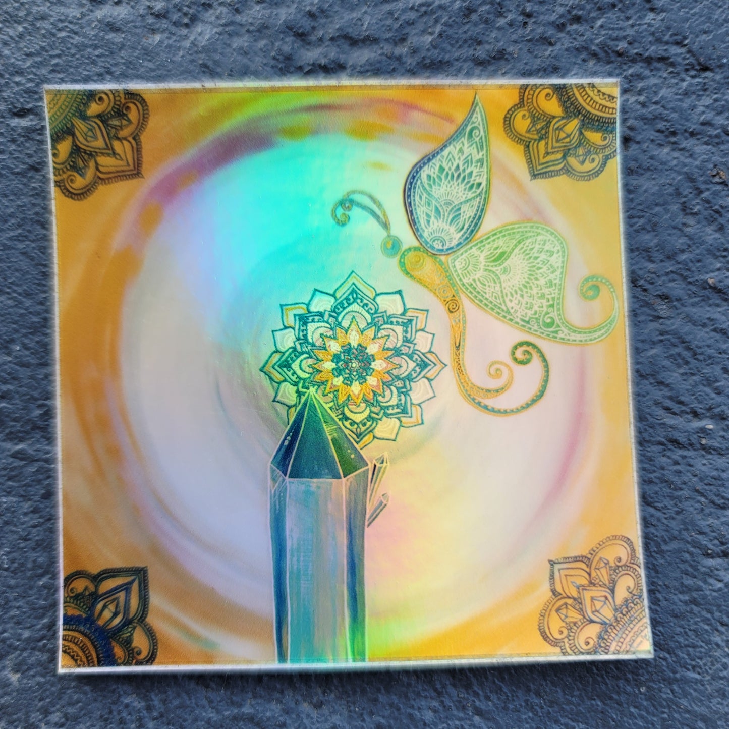 Butterfly Atlantis 3” Sticker | Waterproofs Holographic Sticker | Mandala Print