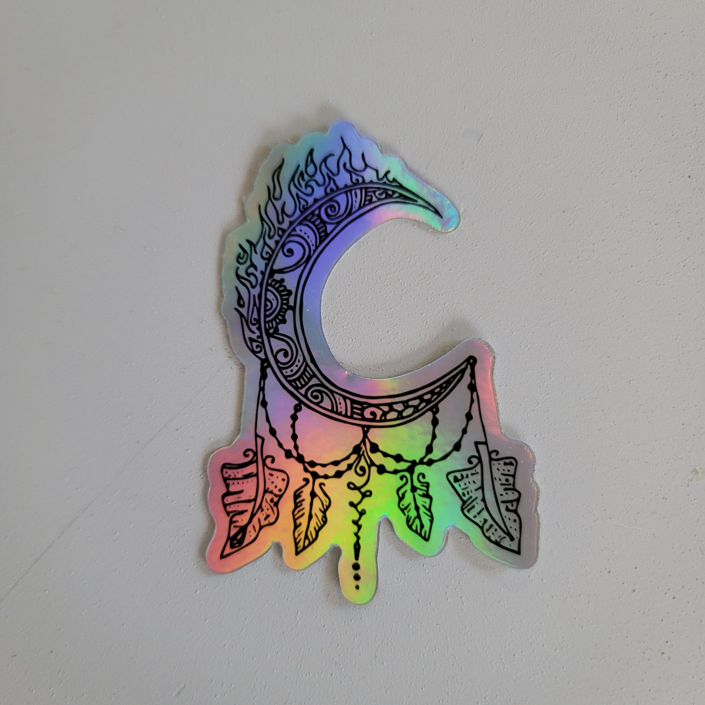 "Crescent Fire Moon Dreamcatcher" waterproof art sticker