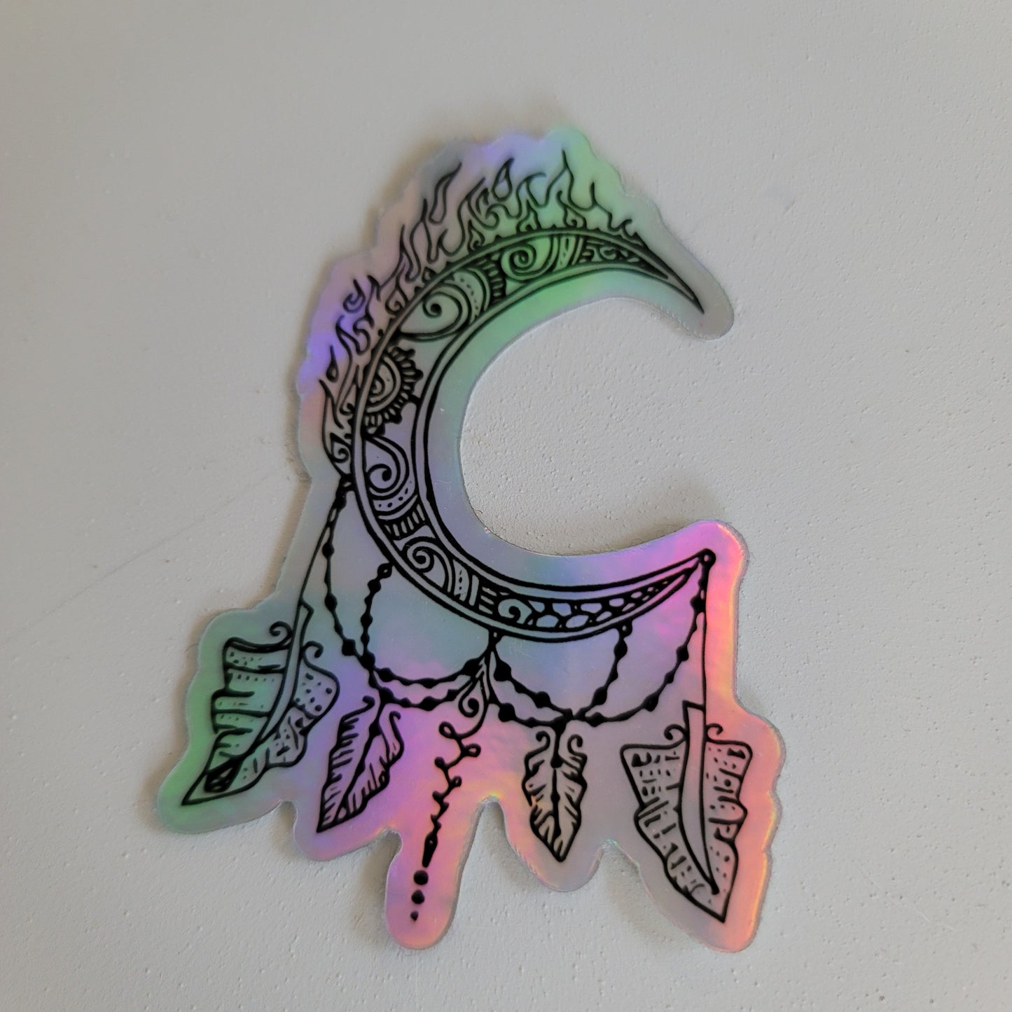 "Crescent Fire Moon Dreamcatcher" waterproof art sticker
