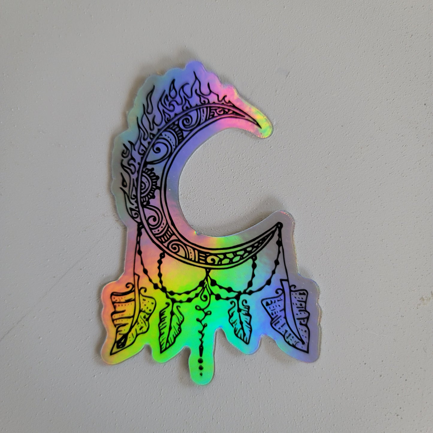 "Crescent Fire Moon Dreamcatcher" waterproof art sticker