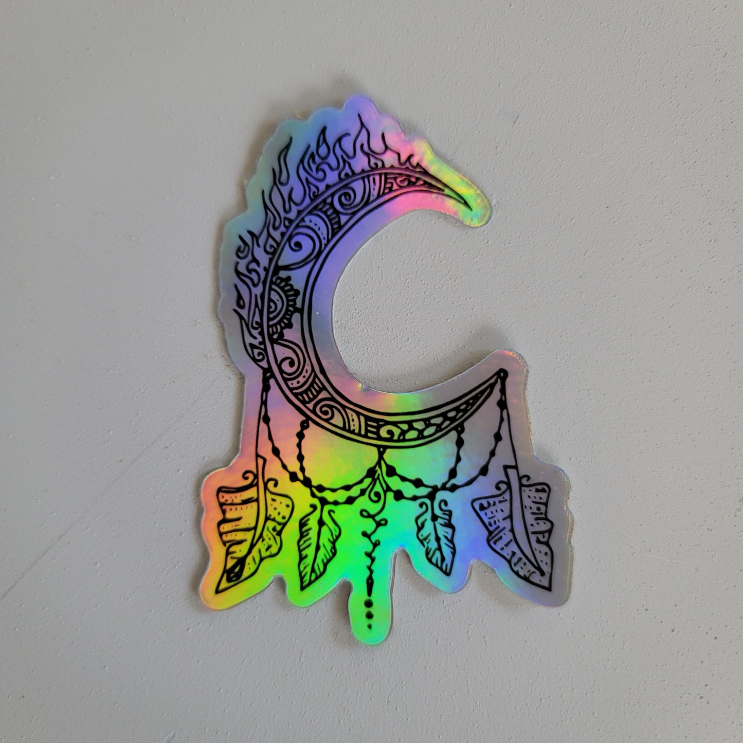 "Crescent Fire Moon Dreamcatcher" waterproof art sticker