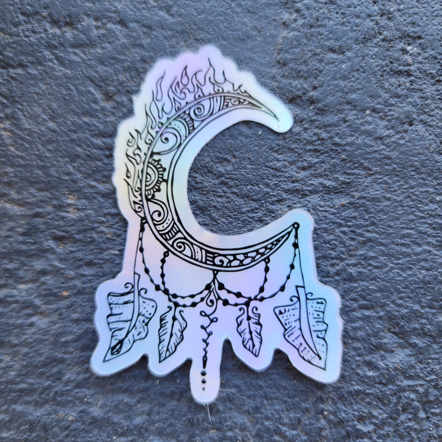 "Crescent Fire Moon Dreamcatcher" waterproof art sticker