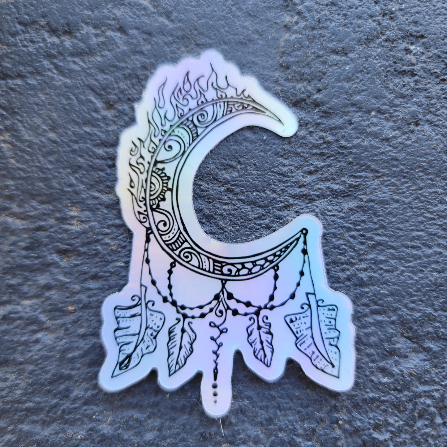 "Crescent Fire Moon Dreamcatcher" waterproof art sticker