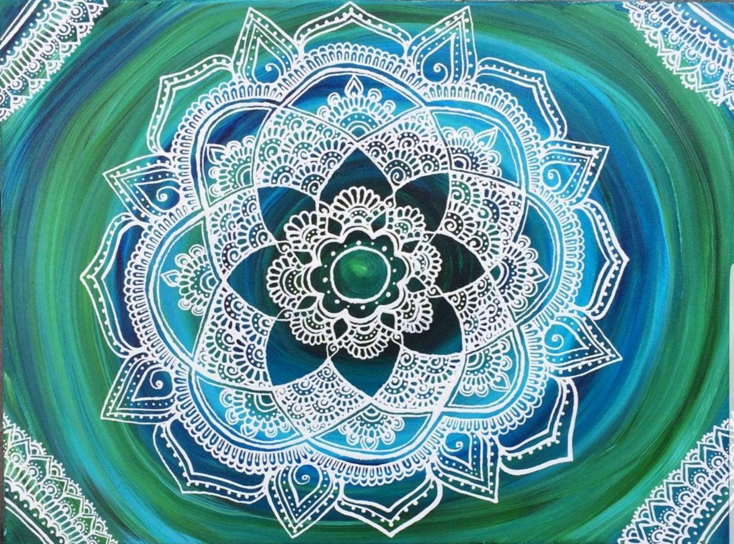 Sea Lace Manadala Art Print 12×16" art 13×17" w border |  Free Handed Green, Blue, Lace Mandala Poster Print l Art Print l Painted Artwork