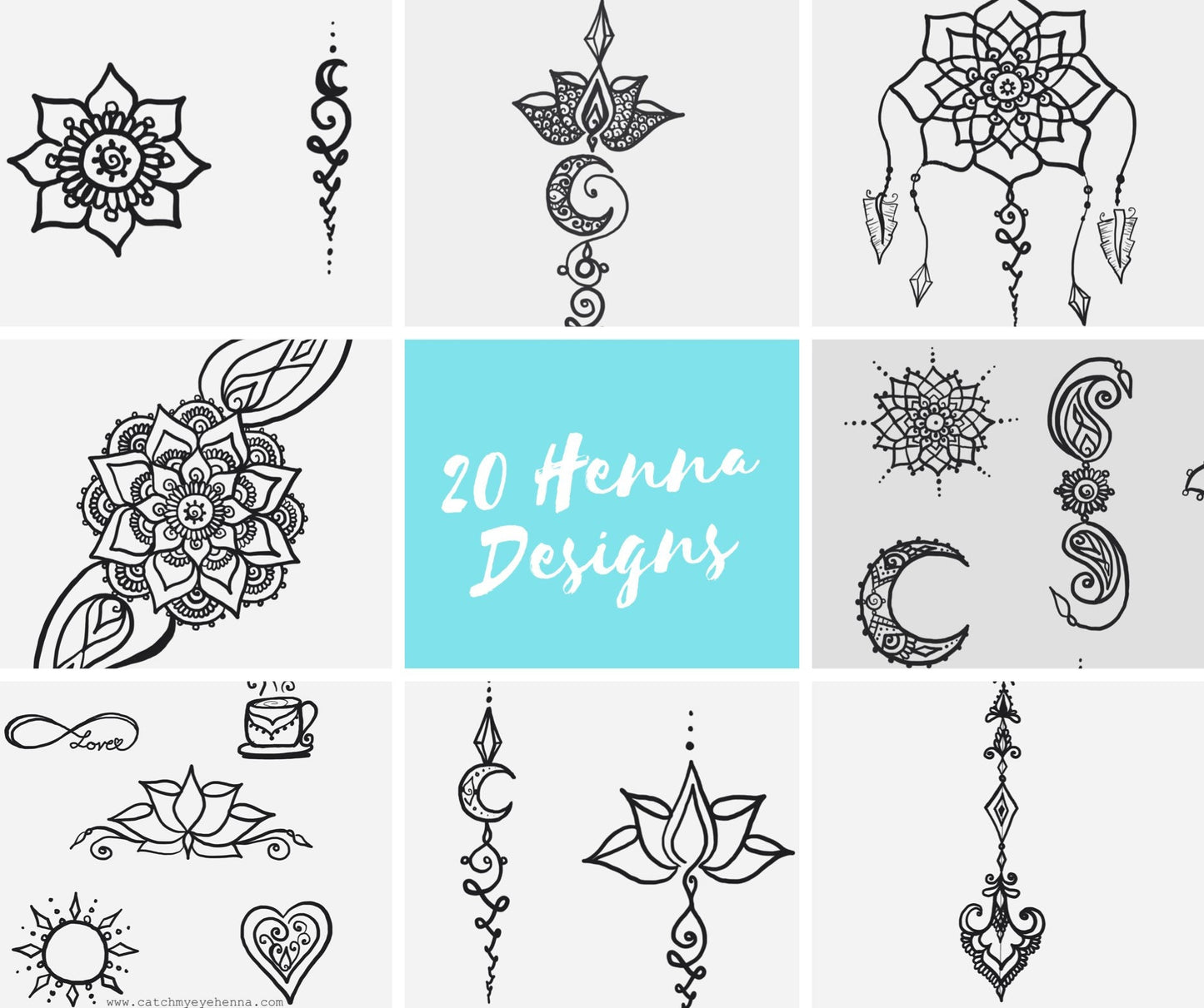 Henna Design Digital eBook | 20 Original Freehand Mandala & Henna Designs | Learn Natural Henna Body Art | Catch My Eye Printable Book