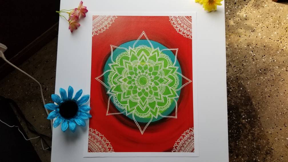 The Superhero Manadala Art Print 12×16" art 13×17" w border |  Freehand Mandala Poster Print l Art Print l Painted Artwork