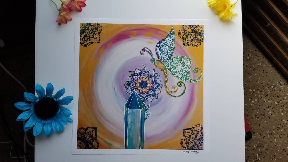 The Butterfly Atlantis Art Print 12×12" art 13×13" w border |  Freehand Mandala Poster Print l Art Print l Painted Artwork