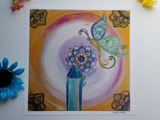 The Butterfly Atlantis Art Print 12×12" art 13×13" w border |  Freehand Mandala Poster Print l Art Print l Painted Artwork