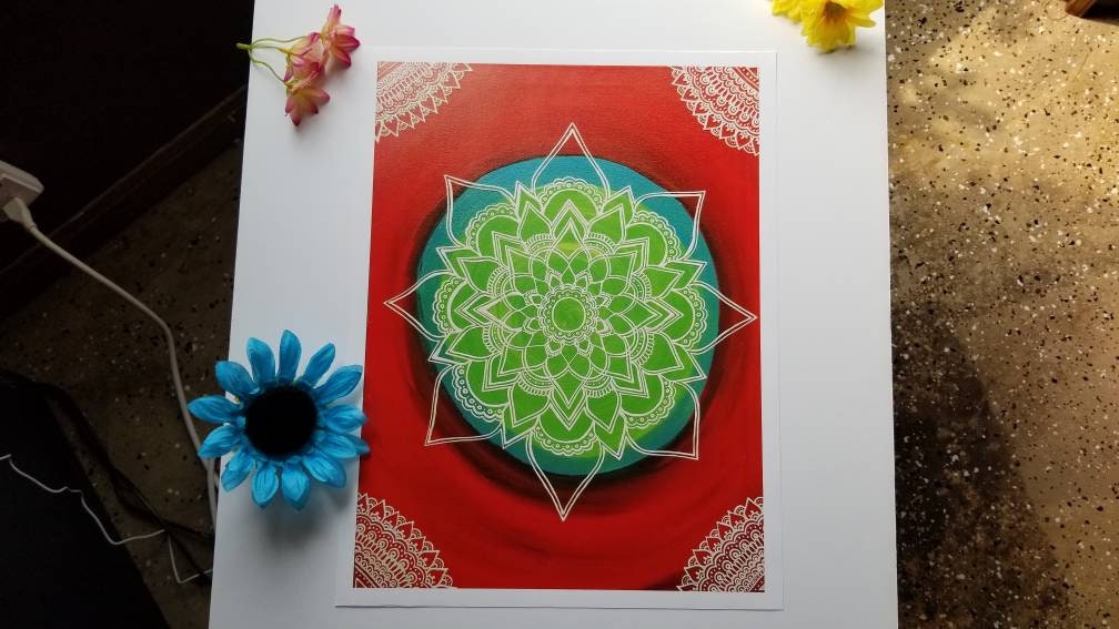 The Superhero Manadala Art Print 12×16" art 13×17" w border |  Freehand Mandala Poster Print l Art Print l Painted Artwork