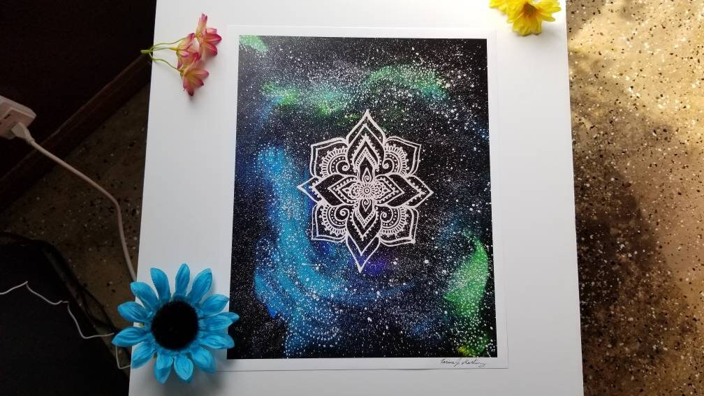 The Galaxy Manadala Art Print 12×15" art 13×15.5" w border |  Freehand Mandala Poster Print l Art Print l Painted Artwork