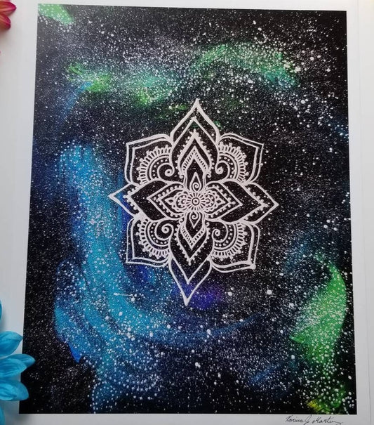 The Galaxy Manadala Art Print 12×15" art 13×15.5" w border |  Freehand Mandala Poster Print l Art Print l Painted Artwork