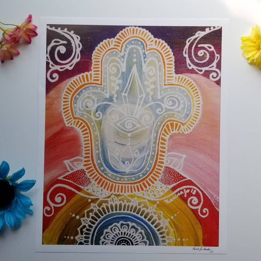 Wanderlust Hamsa Art Print 12×15" art 13×16" w border |  Freehand Hamsa Poster Print l Art Print l Acrylic Painted Artwork