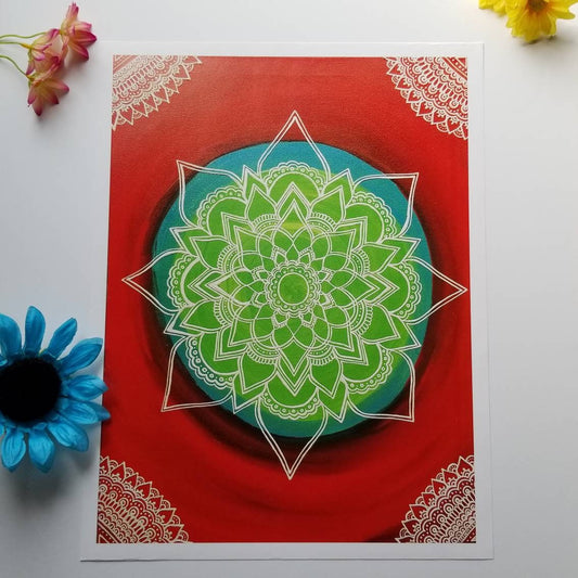 The Superhero Manadala Art Print 12×16" art 13×17" w border |  Freehand Mandala Poster Print l Art Print l Painted Artwork