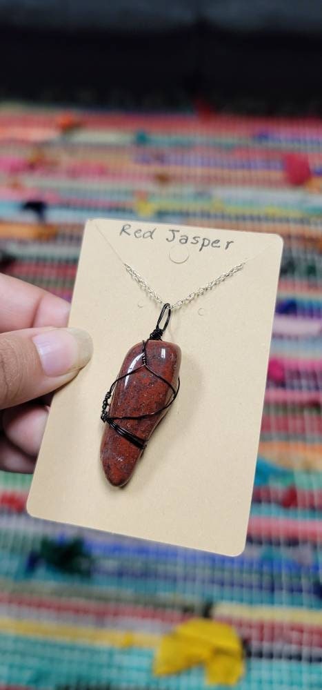 Red Jasper Crystal Necklace | Root Chakra| Grounding & Strength Intention | Hand Wrapped and Reiki Blessed Jewelry
