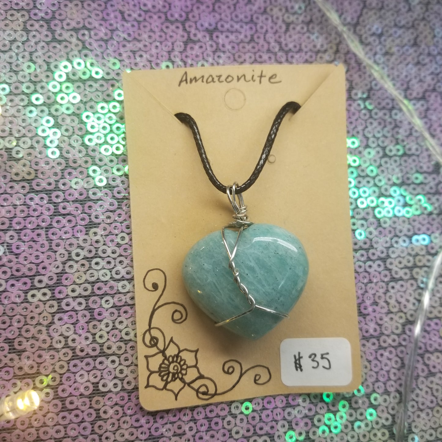 Amazonite Handwrapped Heart Necklace