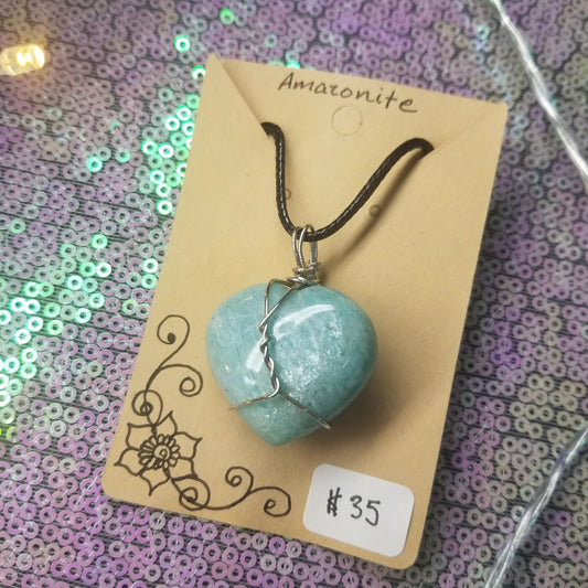 Amazonite Handwrapped Heart Necklace