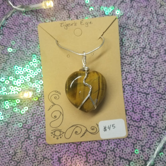 Tiger's Eye Heart Handwrapped Necklace