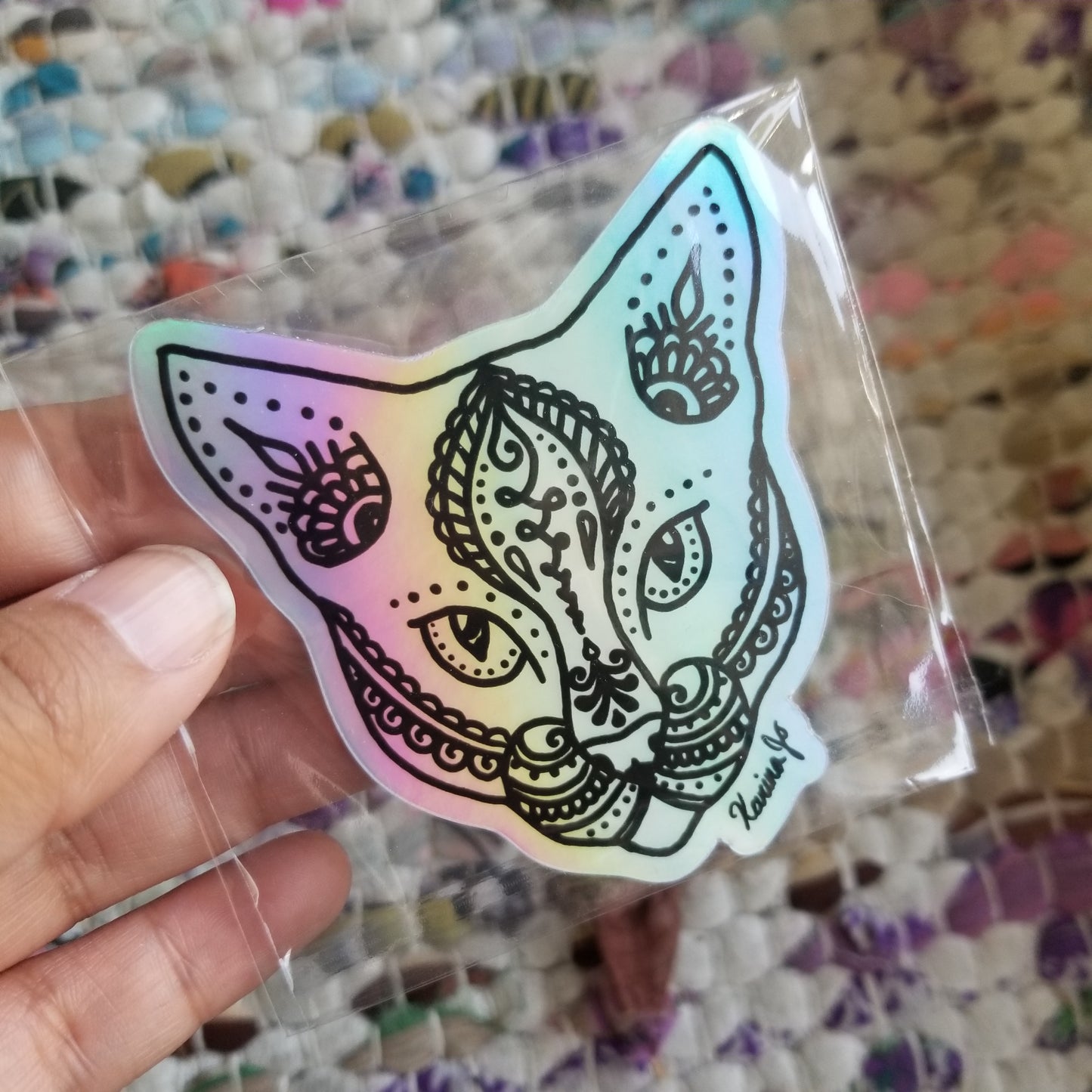 Cat Waterproof Holographic Art Sticker