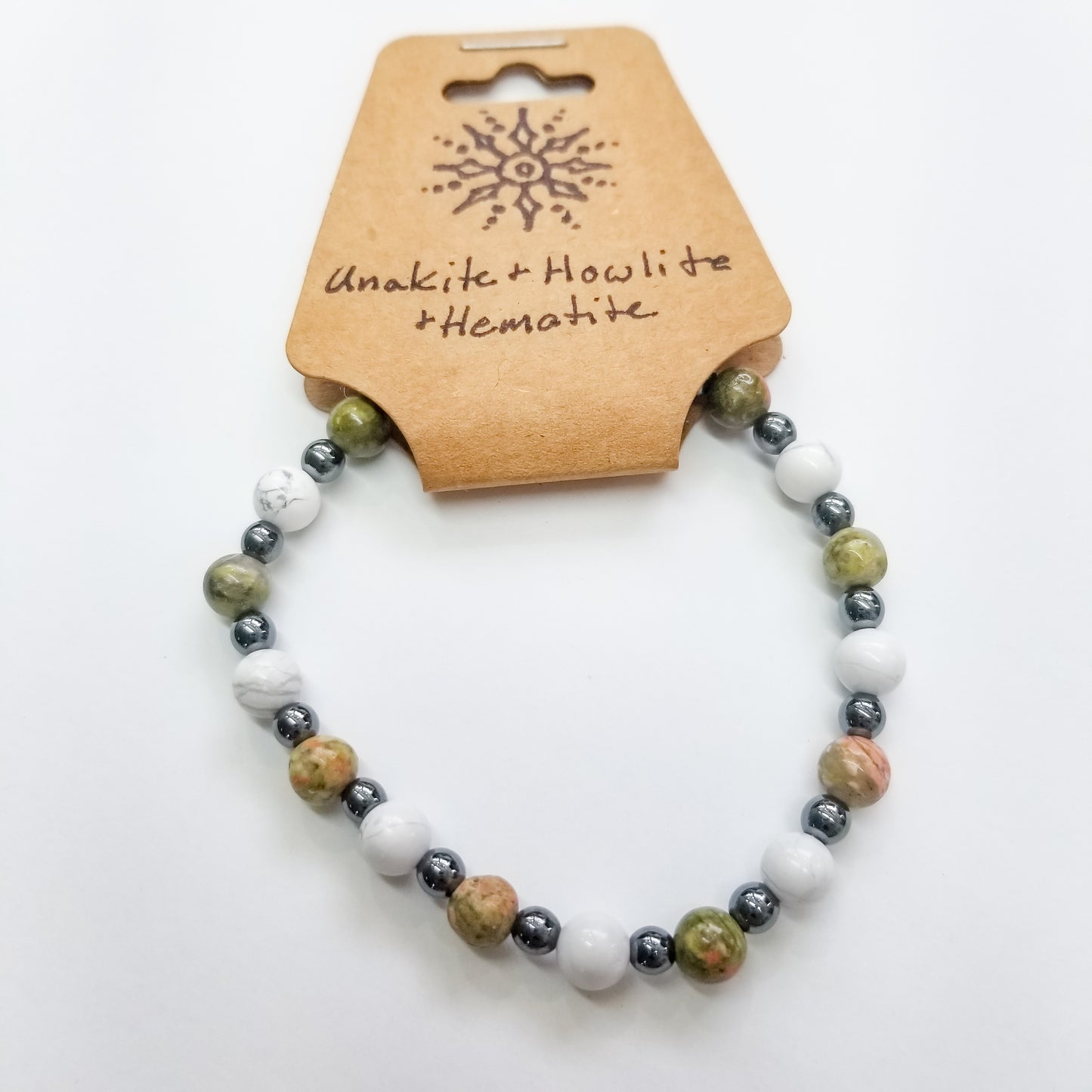 Unakite, Howlite & Hematite Crystal Bracelet