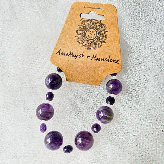 Amethyst & Moonstone Crystal Bracelet