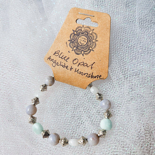 Blue Opal, Angelite & Moonstone Crystal Bracelet