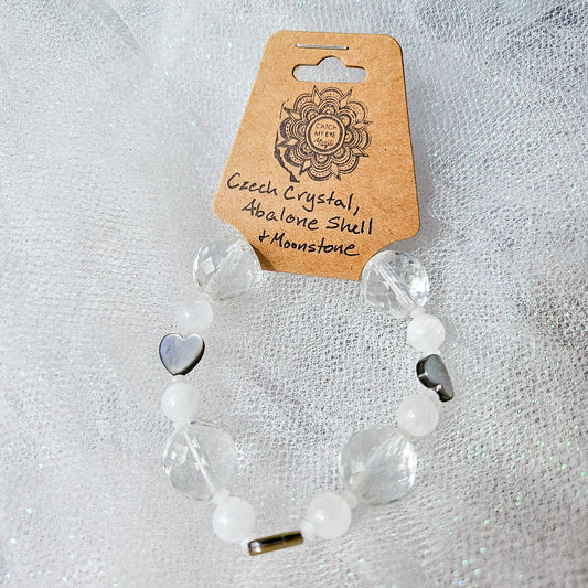 Czech Crystal, Abalone Shell & Moonstone Crystal Bracelet