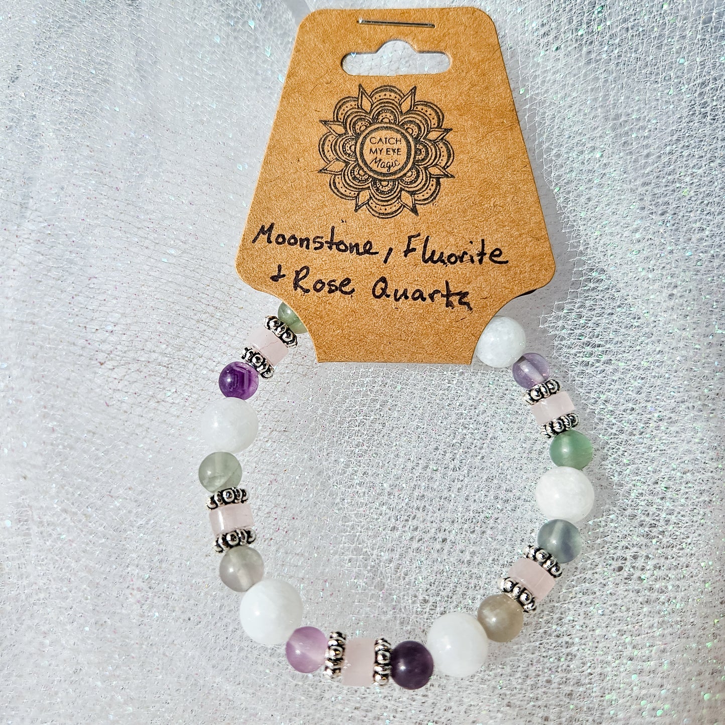 Moonstone, Fluorite & Rose Quartz Crystal Bracelet
