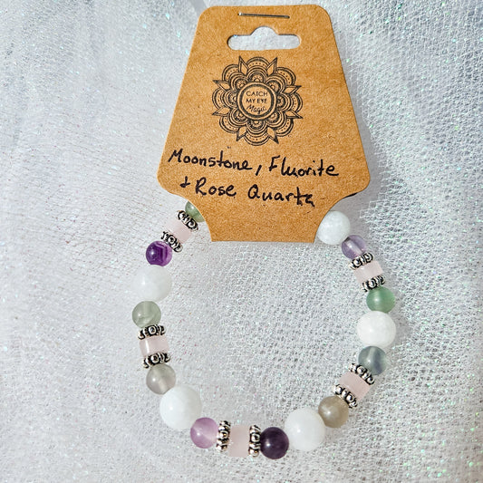 Moonstone, Fluorite & Rose Quartz Crystal Bracelet